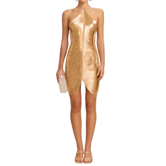 Cult Gaia Mara Draped Silk Fringe Mini Halter Dress - Picture 3 of 13